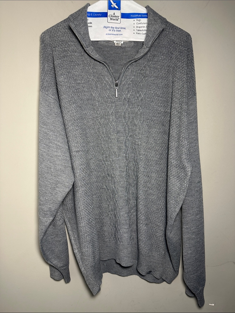 Stacy Adams 2XLTall Gray Quarter-Zip Cable Knit Sweater